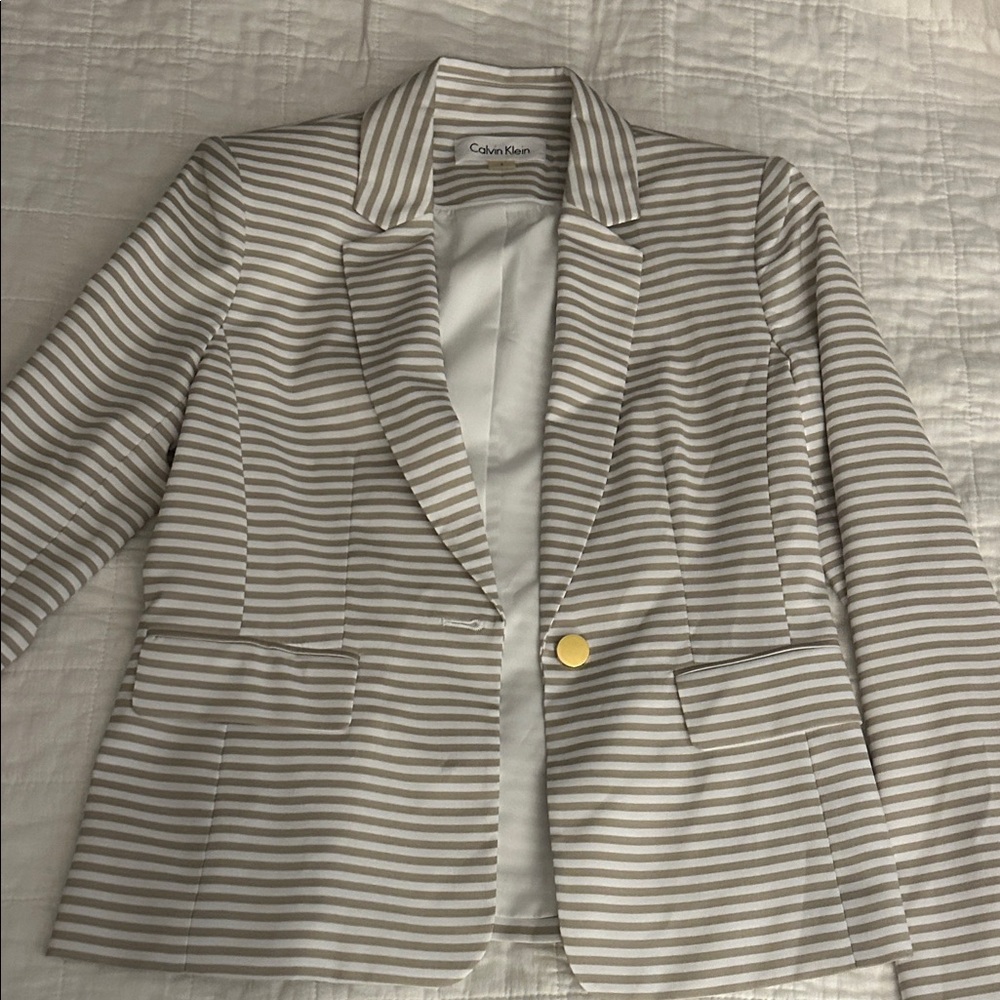 Calvin Klein Gray and White Striped Jacket